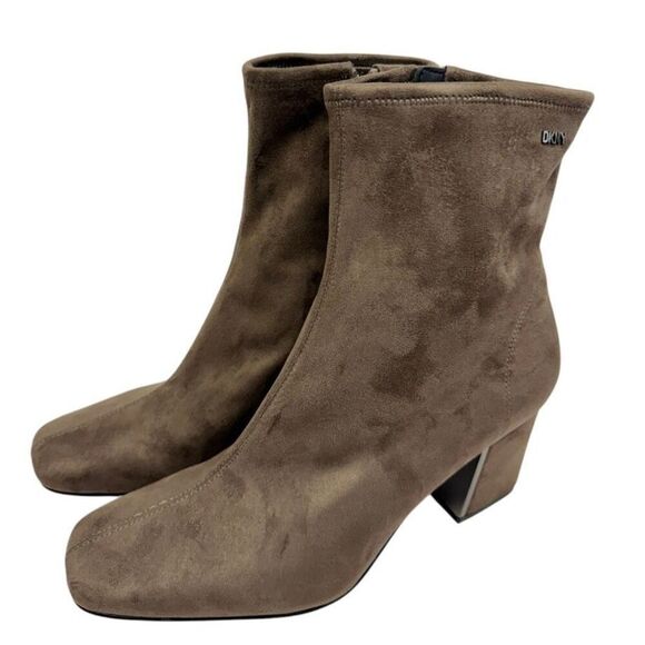 DKNY Boots Size 6 Brown Square Toe Block‎ Heel Textile Side Zip - Picture 1 of 9
